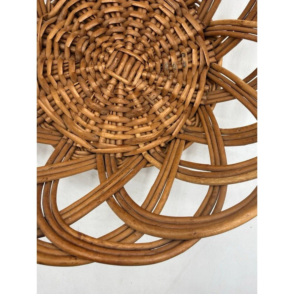 VTG Large 12” Round Basket Rattan Wicker Natural Brown Country Farmhouse